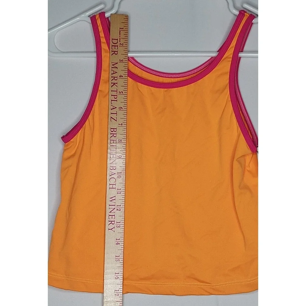 Lands End Swimsuit Girls 16 Tankini Two-Piece Set Orange Pink Stretch Scoop Neck